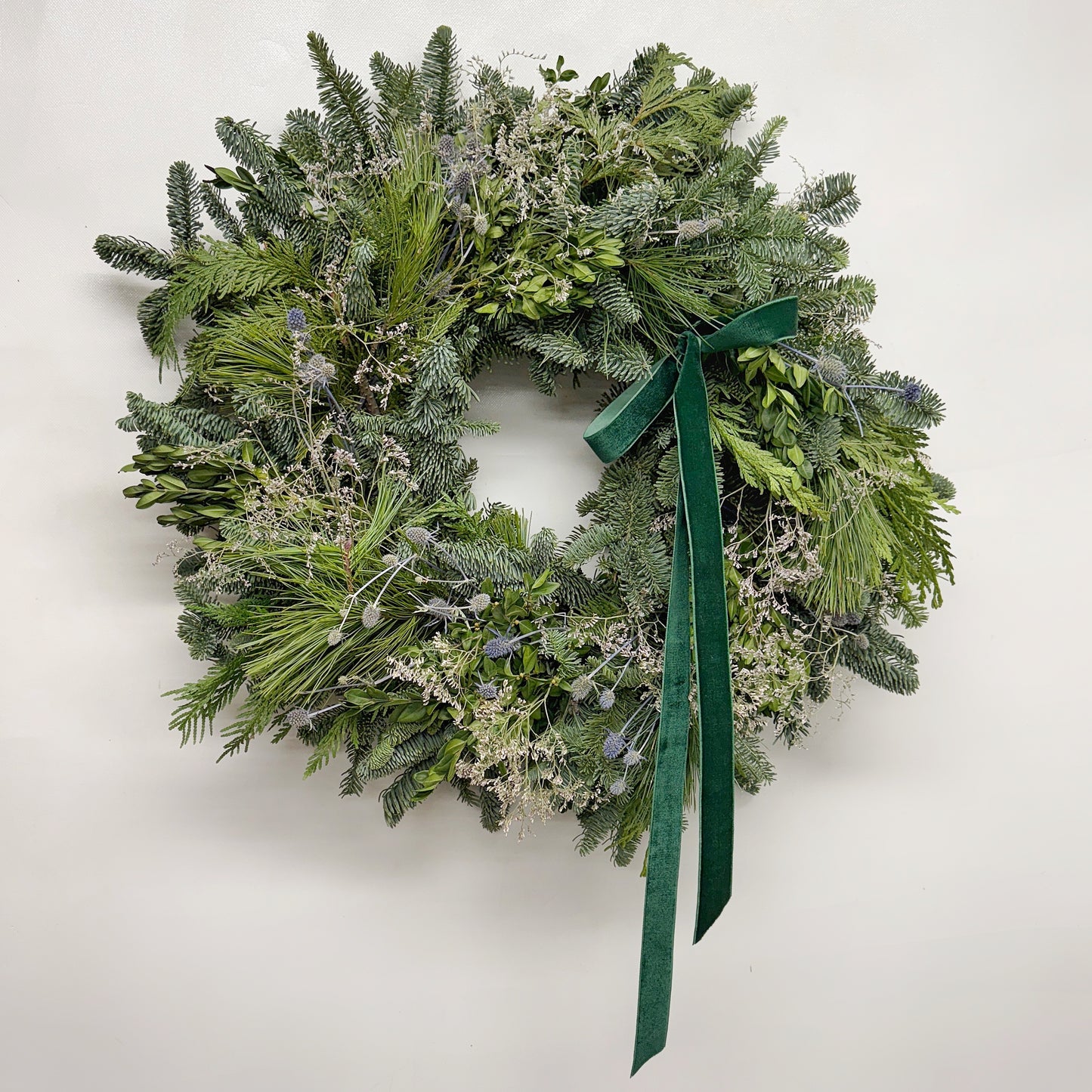 Fresh Evergreens Sea Holly Frost Wreath