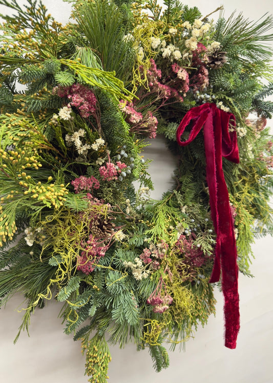 Fresh Evergreens Mossy Blush Wreath