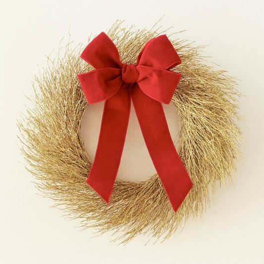 Dried Gold Twig with Red Bow Wreath