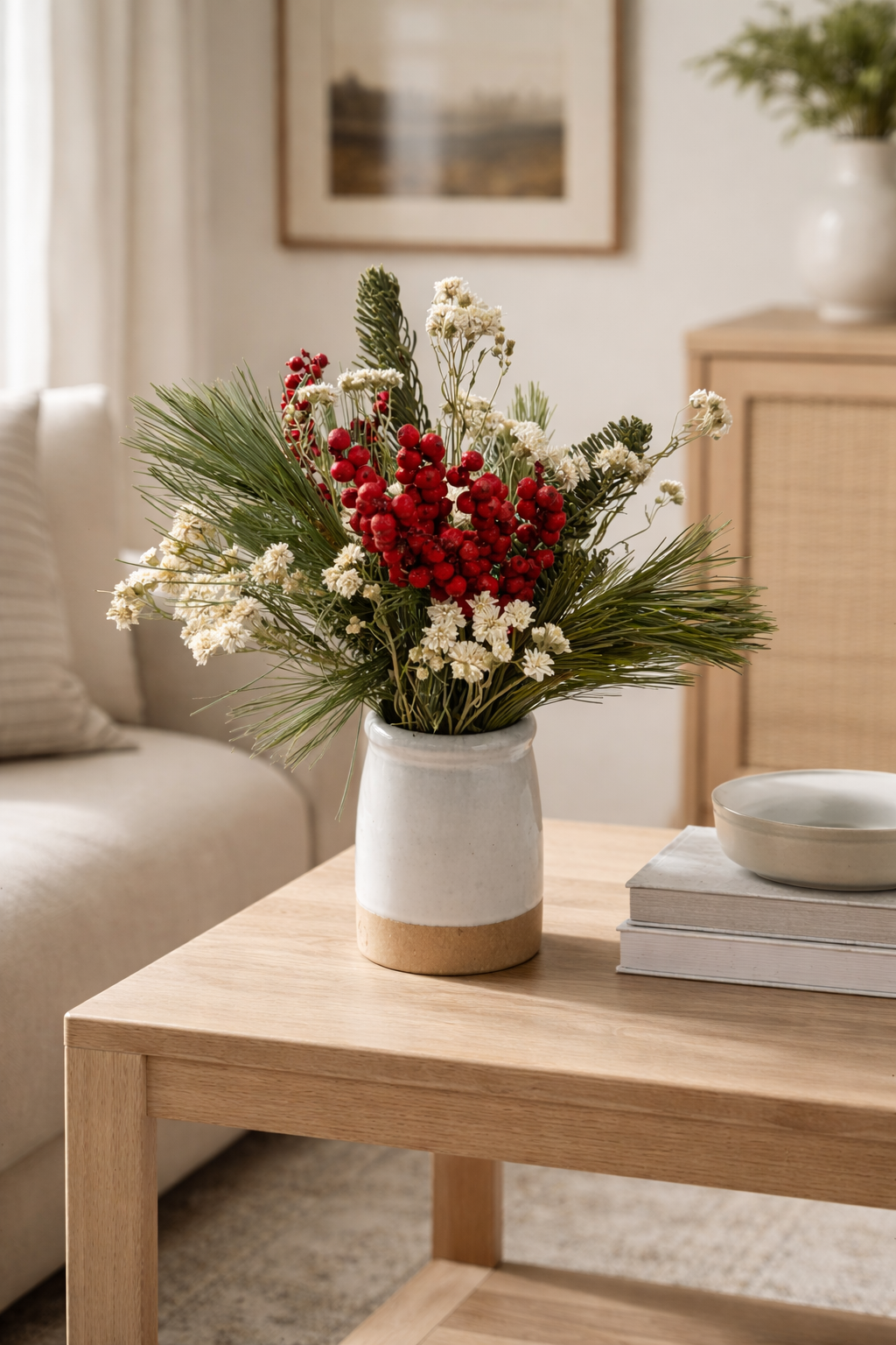 Fresh Evergreens Berry and Ivory Bouquet