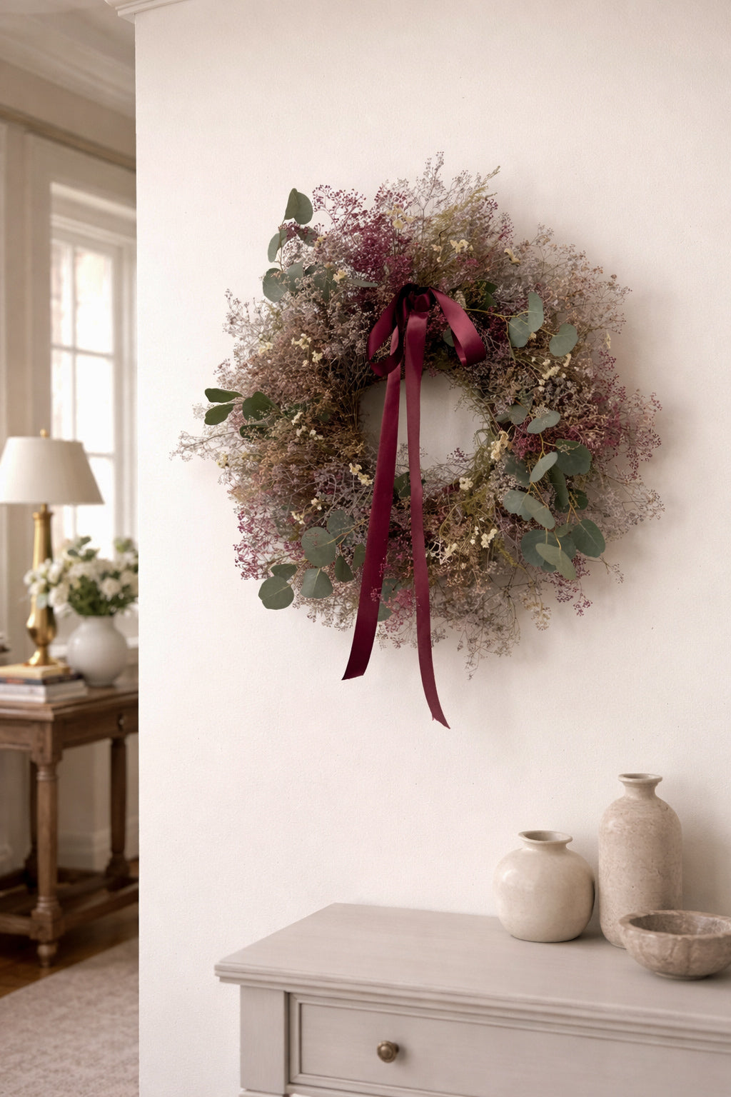 Dried Pearly Gypsophila Wreath