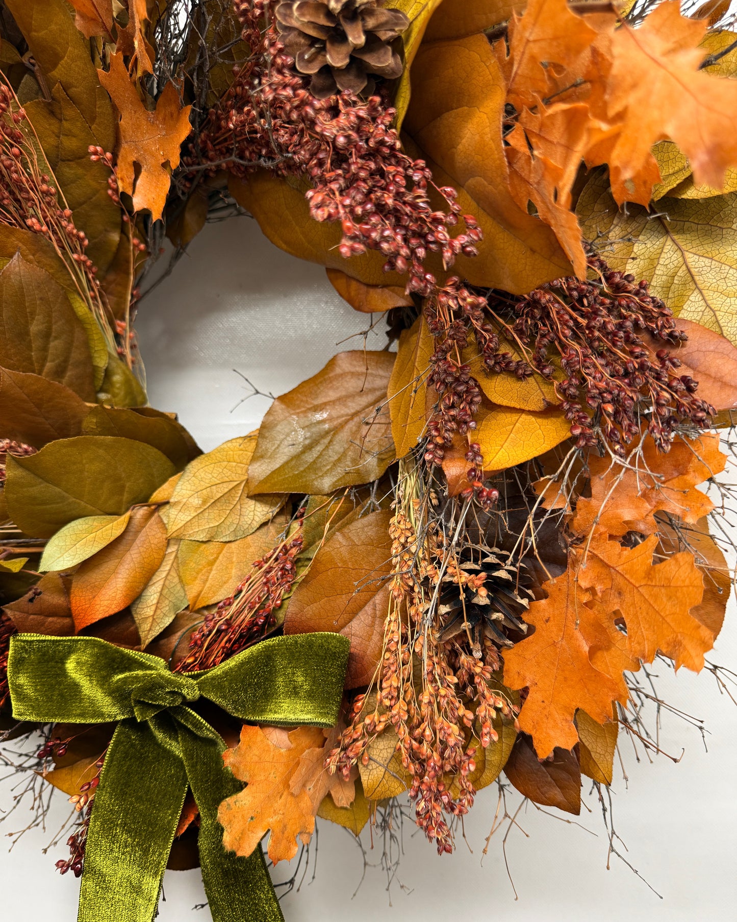 Dried and Preserved November Forage Wreath with Bow