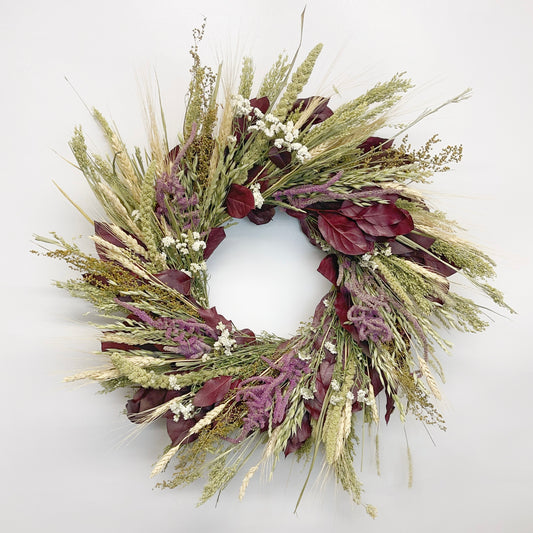 Dried and Preserved Burgundy Harvest Wreath