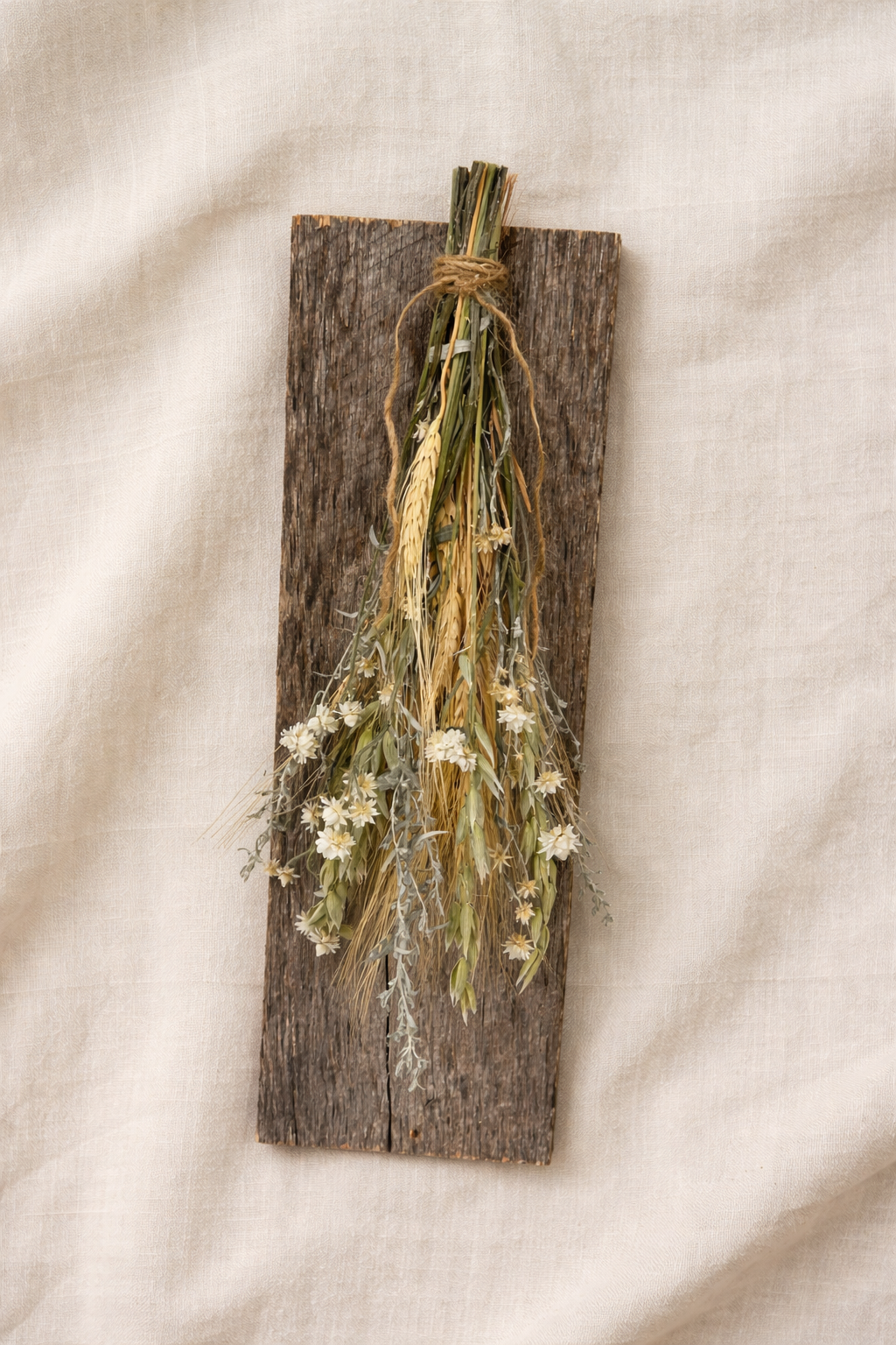 Dried Airy Garden Bouquet on Weathered Wood Board