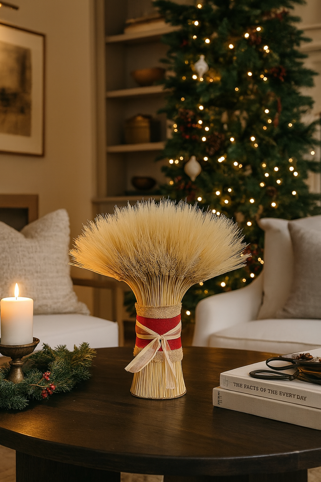 Dried Holiday Wheat Stack Centerpiece