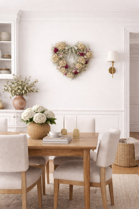 Dried Plum and Hydrangea Heart Wreath