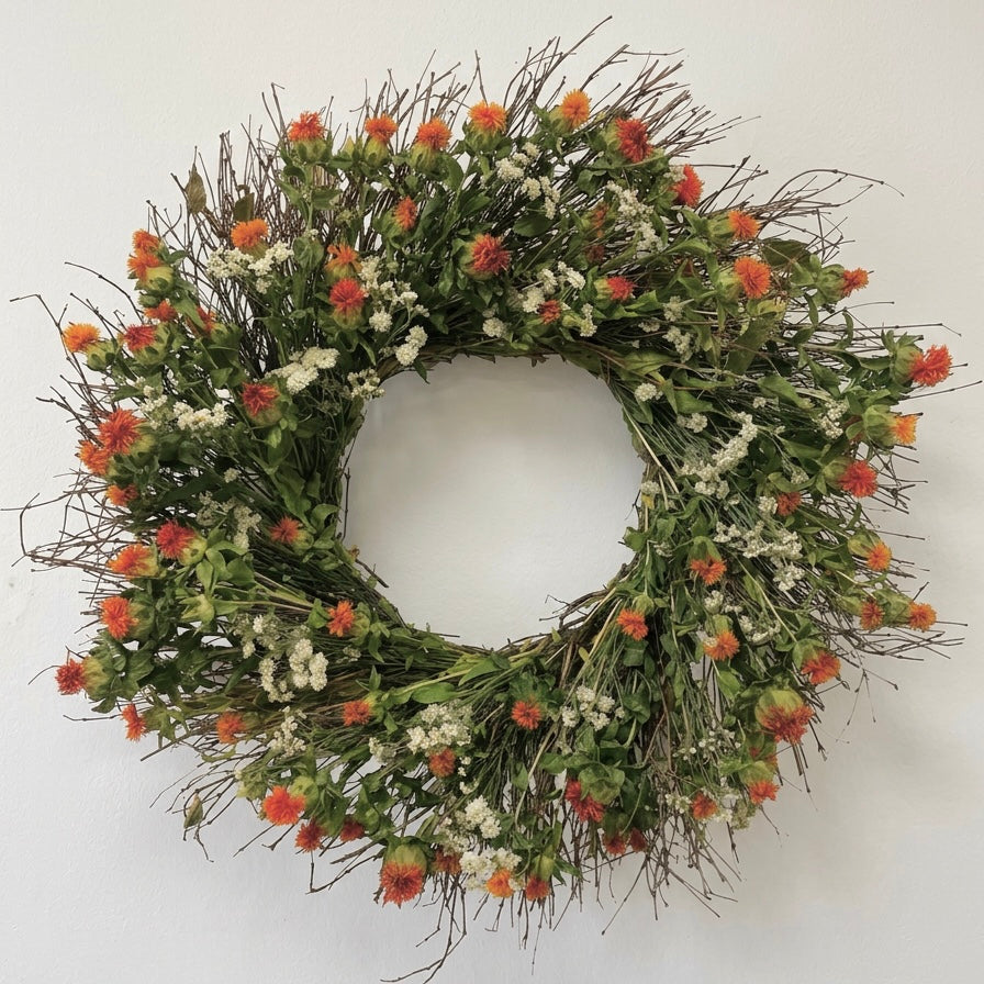 Dried Pearly Safflower Wreath