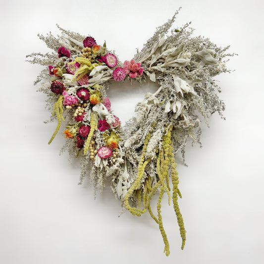 Dried Amaranth Drift Heart Wreath