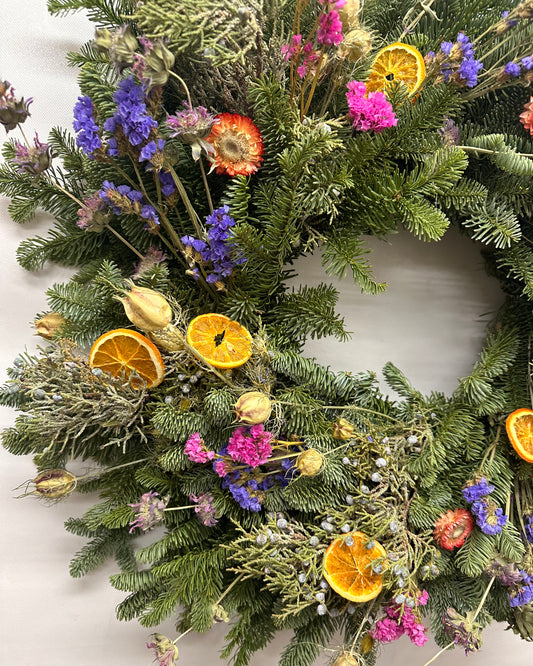 Fresh Evergreens Wildflower Citrus Wreath