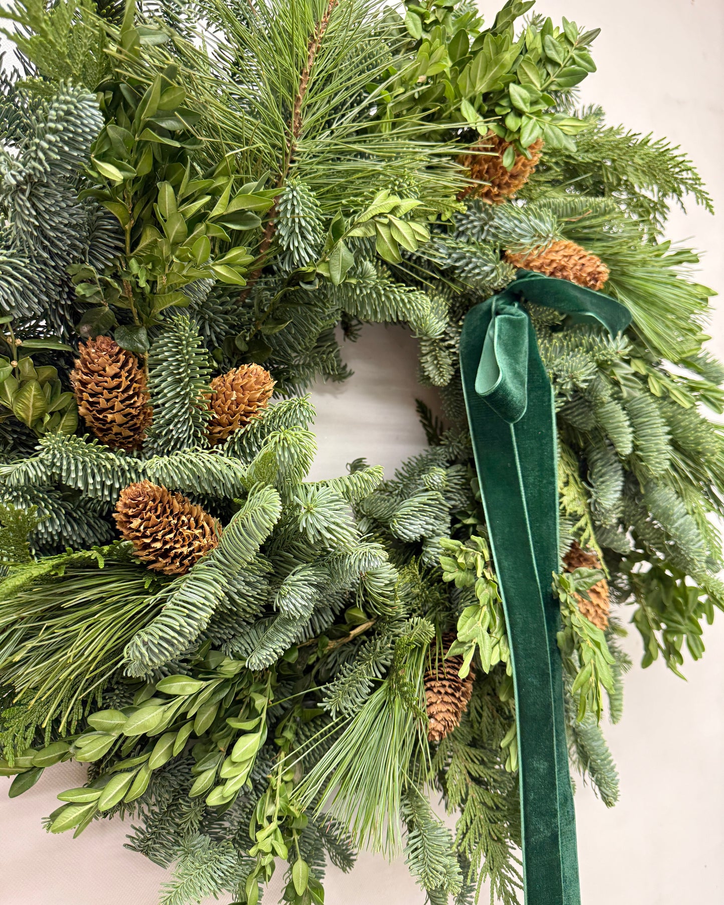 Fresh Evergreens Emerald Velvet Wreath