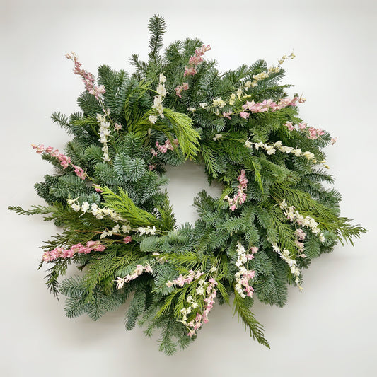 Fresh Evergreens Powder Pink Wreath