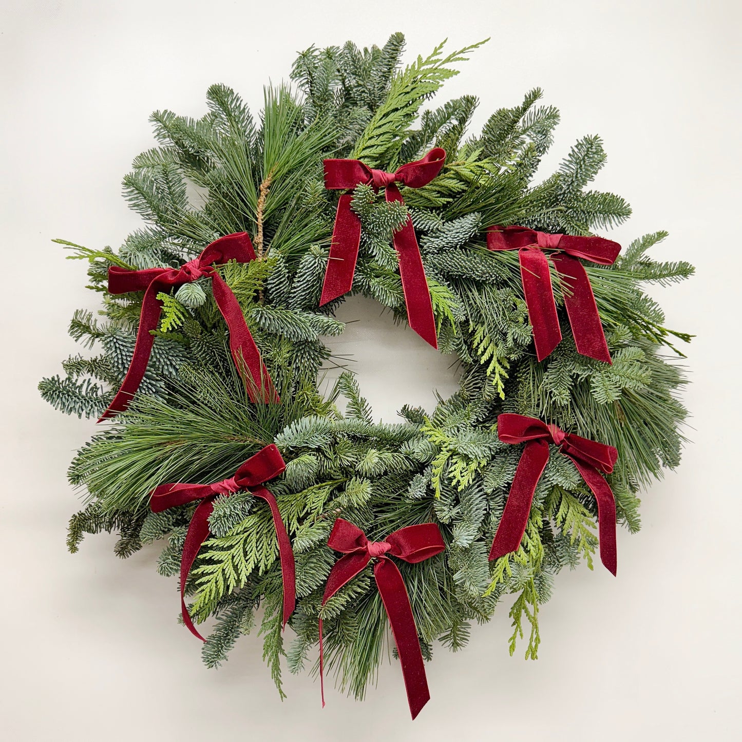 Fresh Evergreens Winter Bows Wreath
