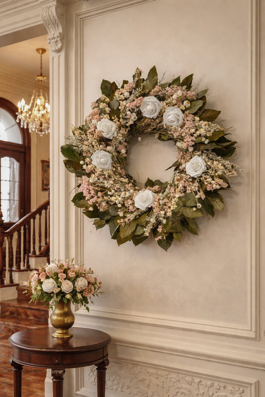 Dried and Preserved Victorian Paper Rose Wreath