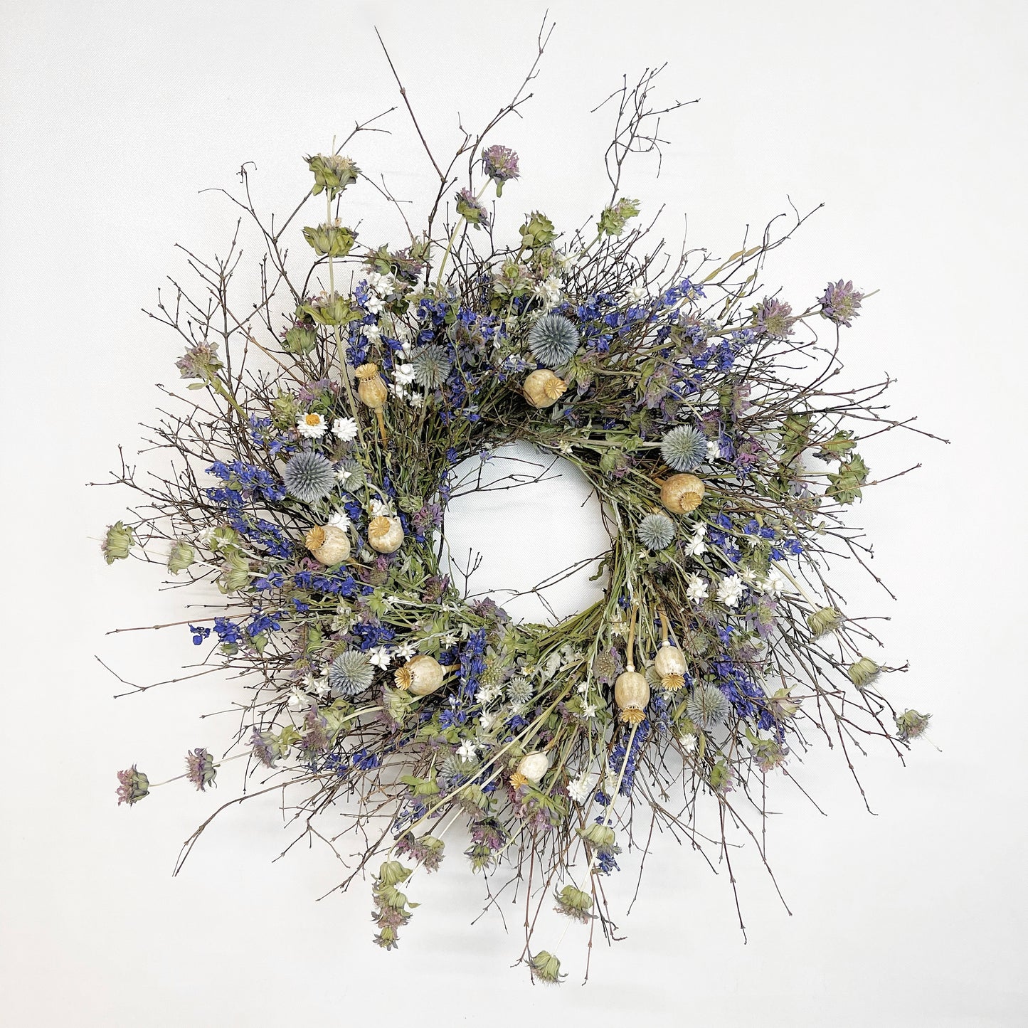 Dried Blue and Poppies Wreath