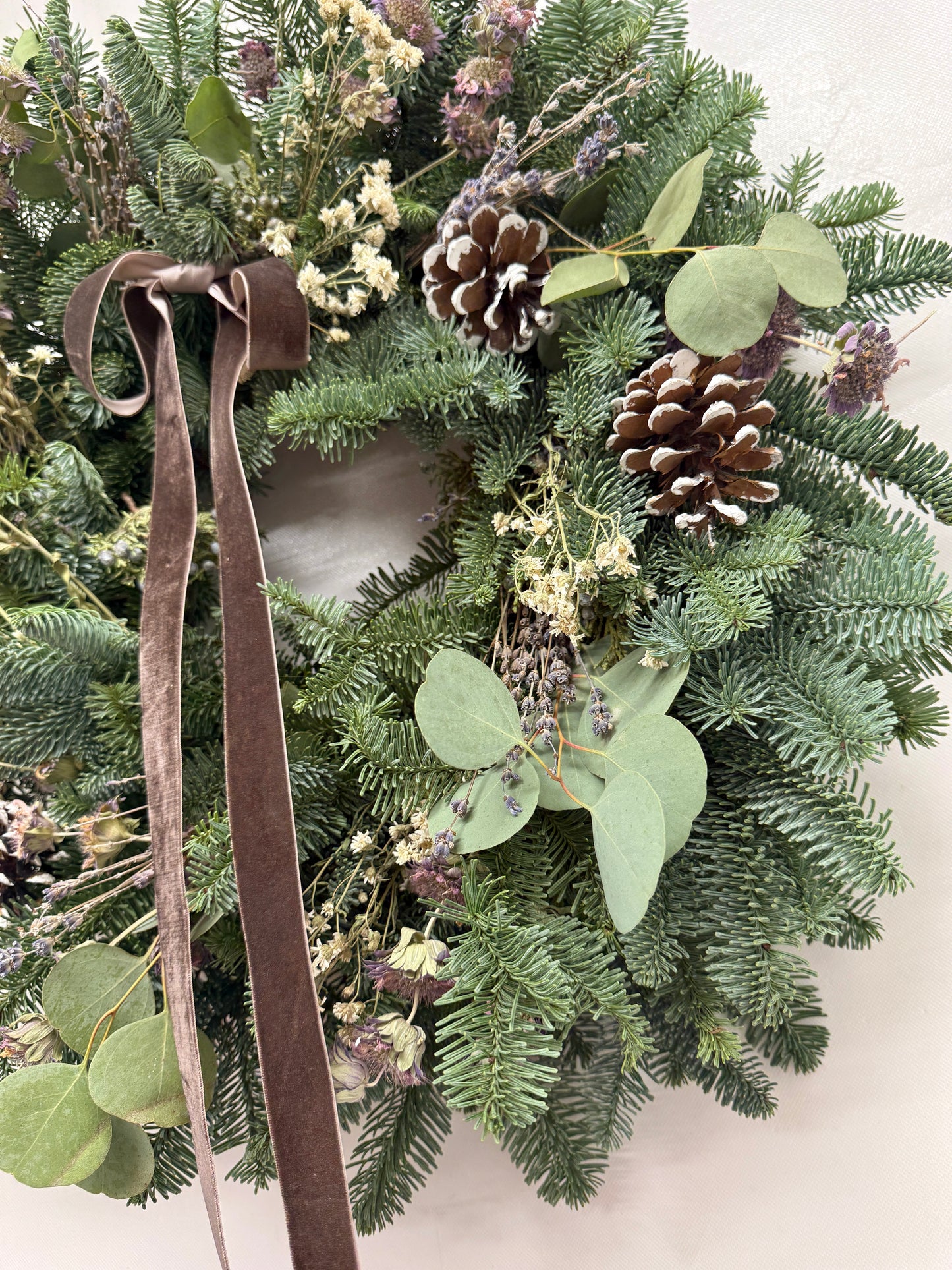 Fresh Evergreens Lavender Snowfall Wreath