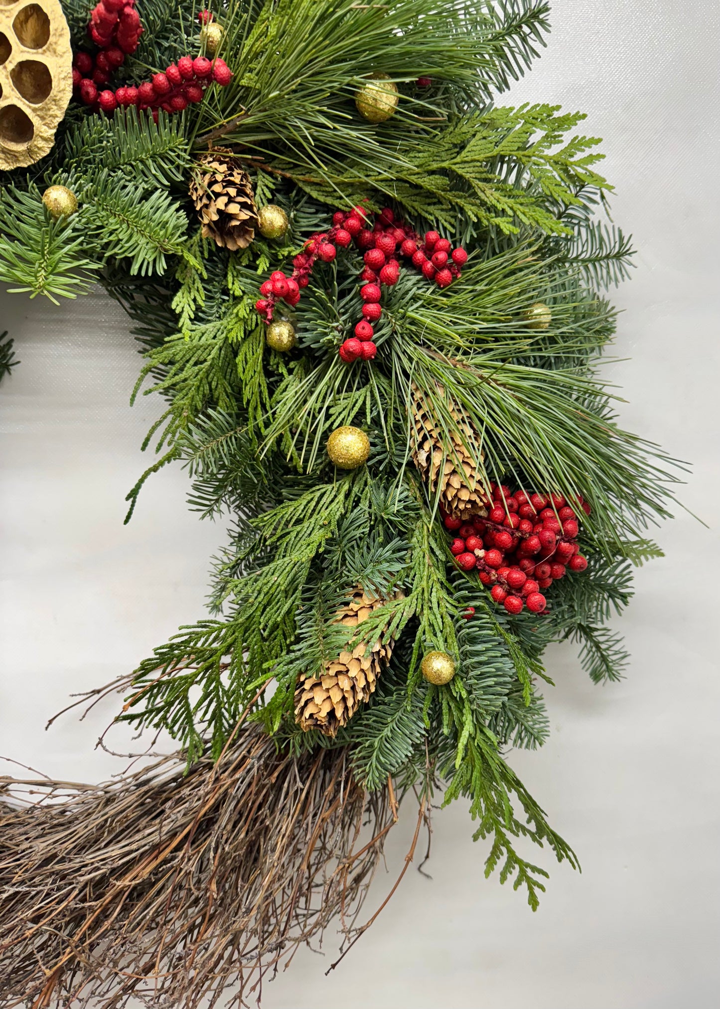 Fresh Evergreens Lotus and Pine Wreath