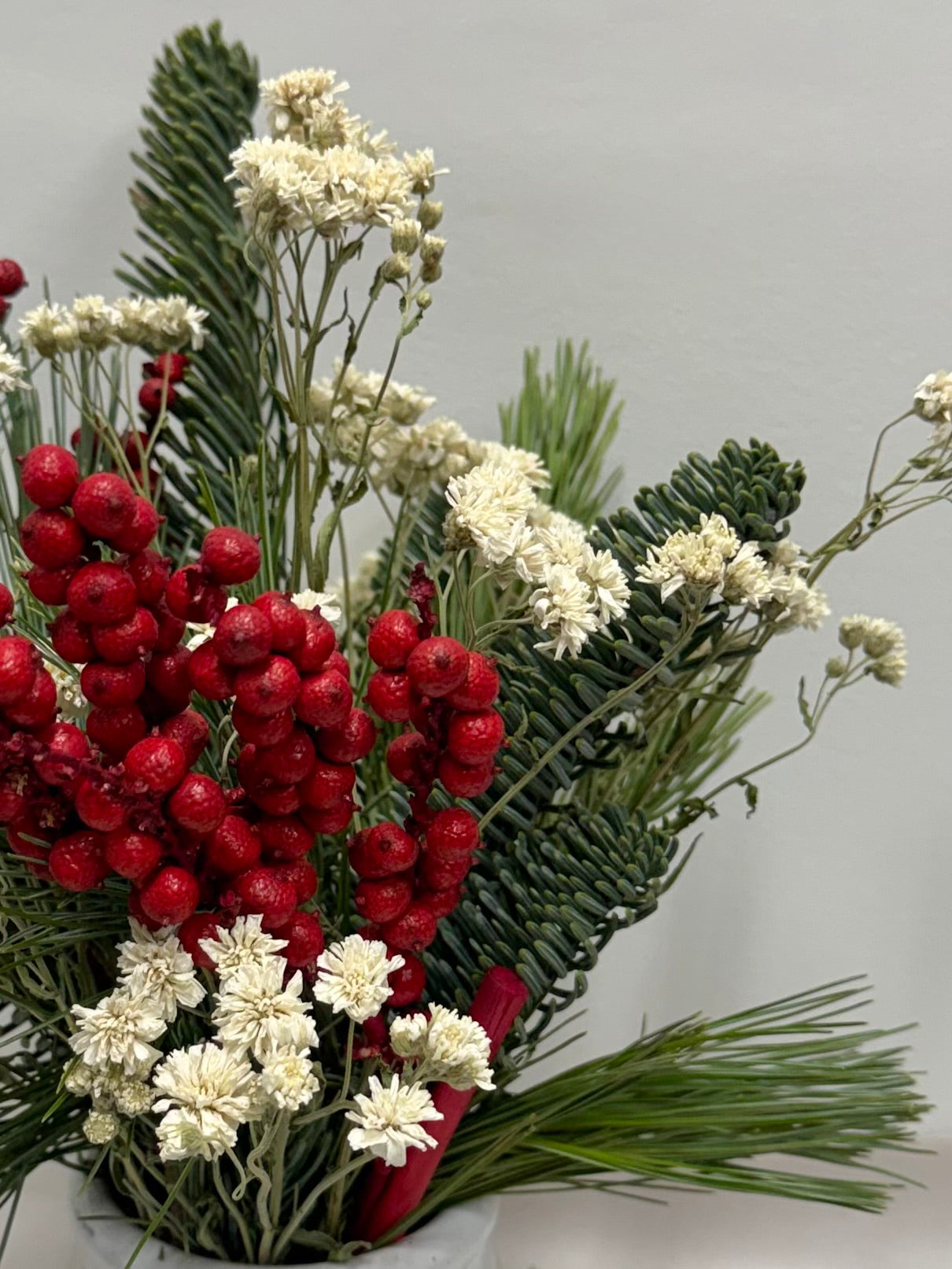 Fresh Evergreens Berry and Ivory Bouquet