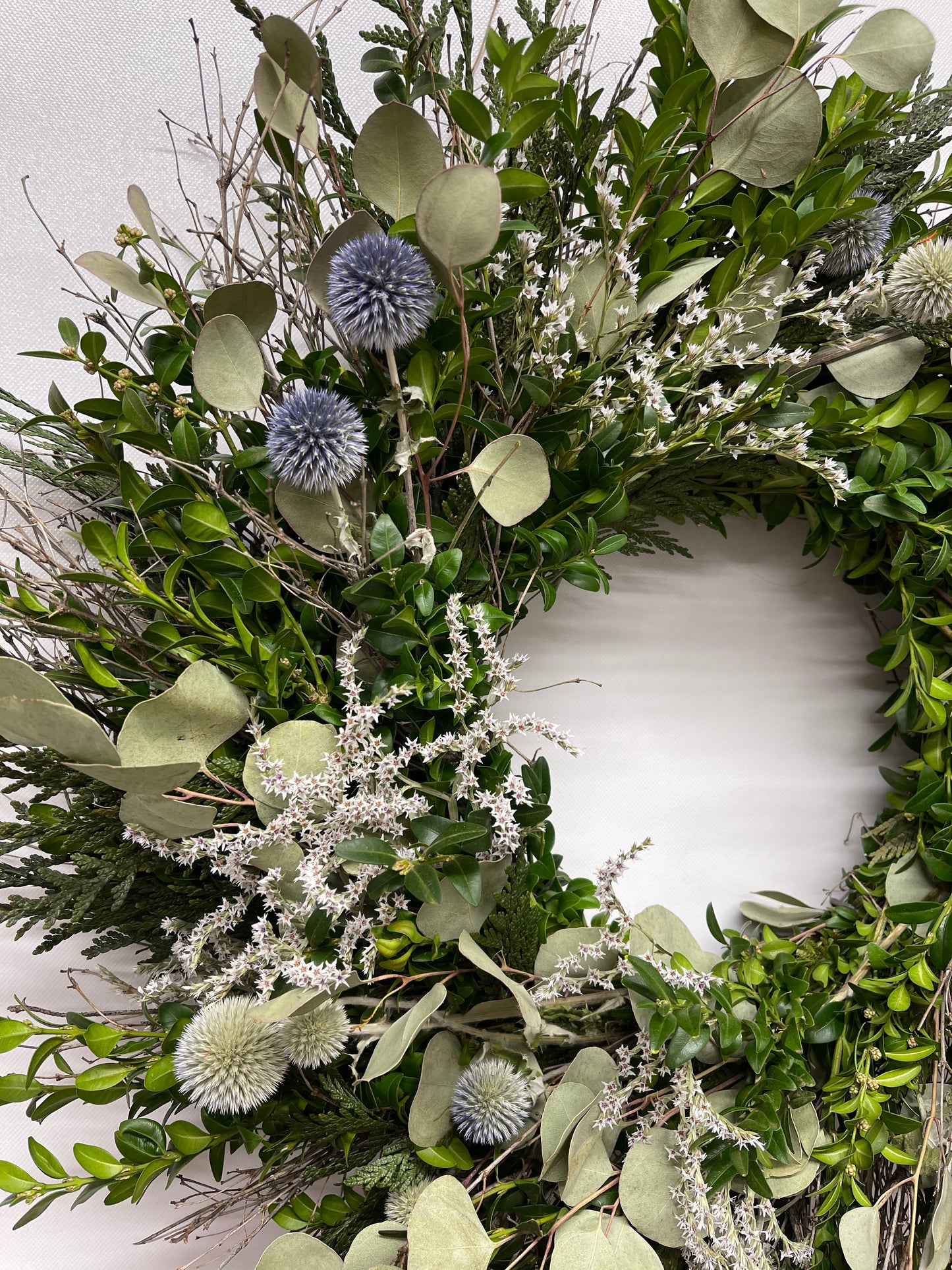 Dried and Preserved Echinops Foliage Wreath