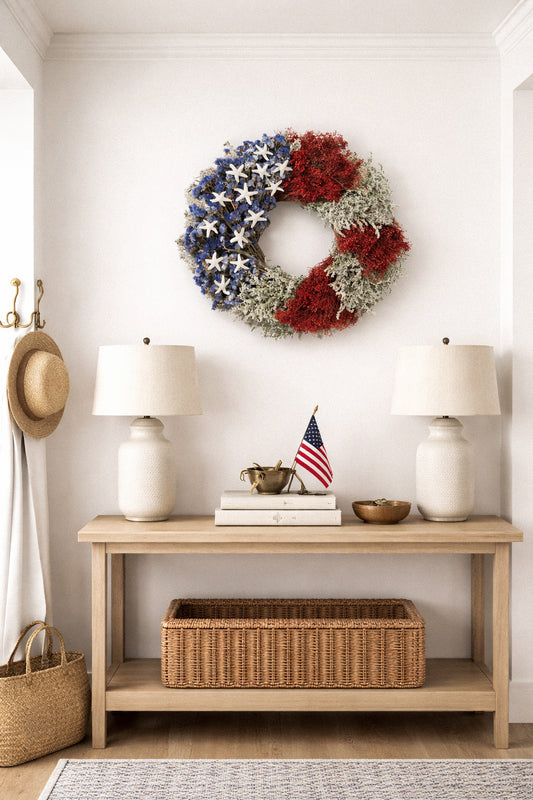 Dried Stars and Stripes Wheel Wreath