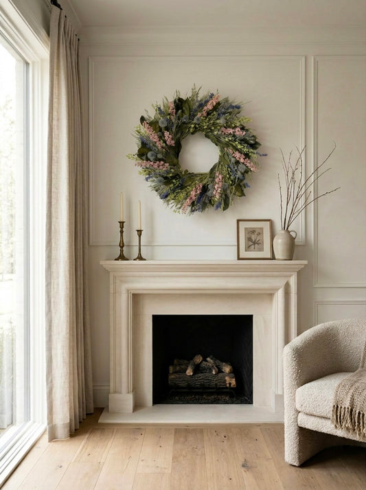 Dried and Preserved Larkspur and Leaf Wreath