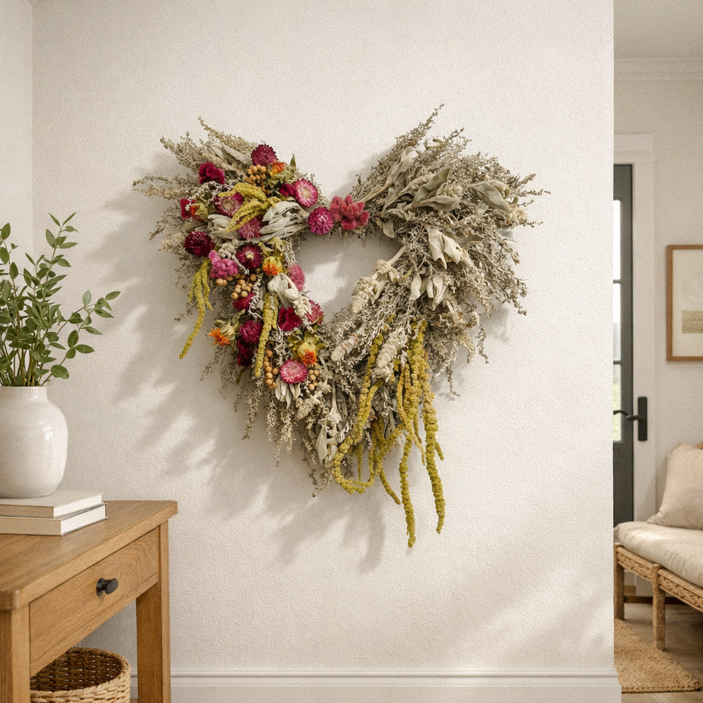 Dried Amaranth Drift Heart Wreath