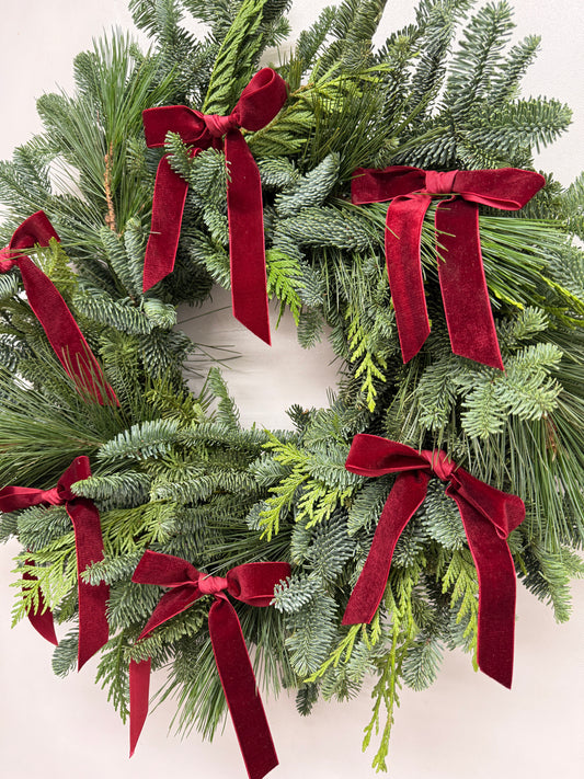 Fresh Evergreens Winter Bows Wreath
