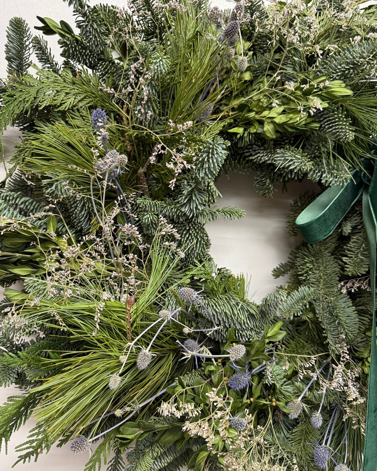 Fresh Evergreens Sea Holly Frost Wreath