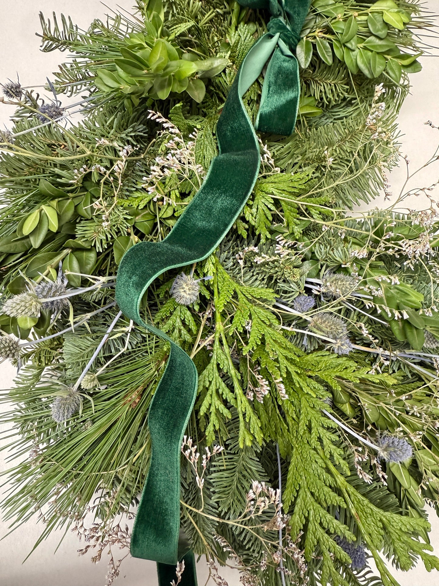 Fresh Evergreens Sea Holly Frost Mantelpiece Runner