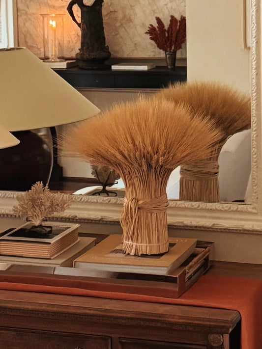 Dried Raffia Wheat Stack Centerpiece