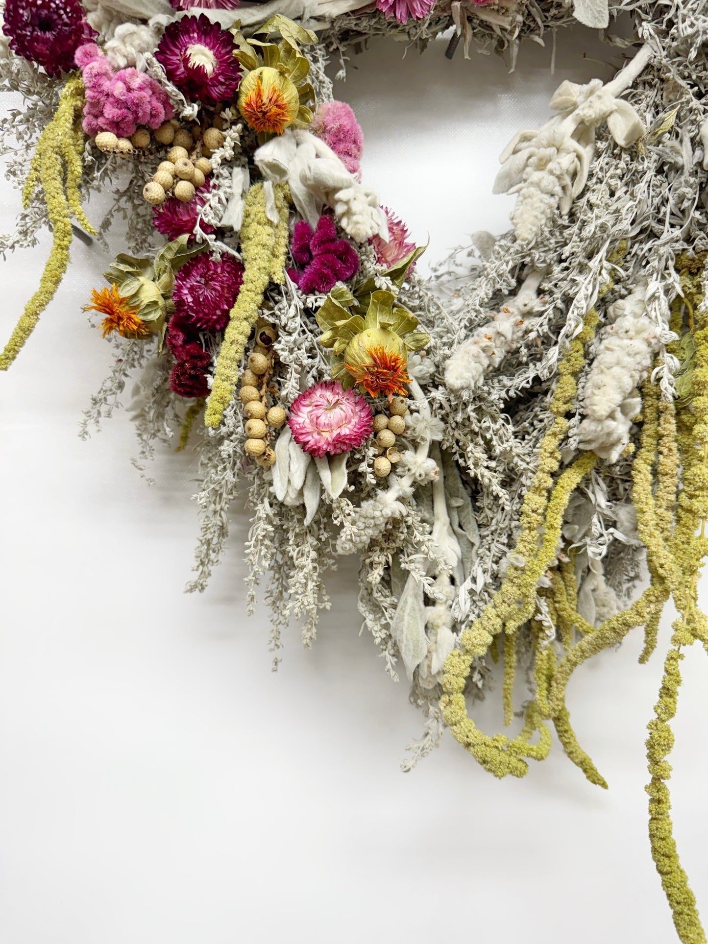 Dried Amaranth Drift Heart Wreath