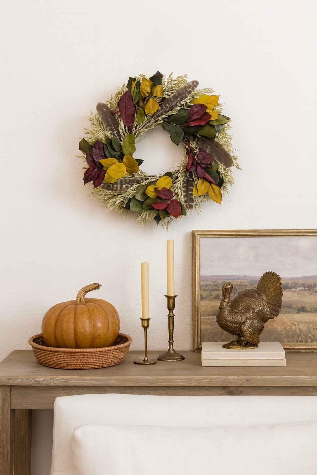 Dried and Preserved Turkey Feather Plume Wreath