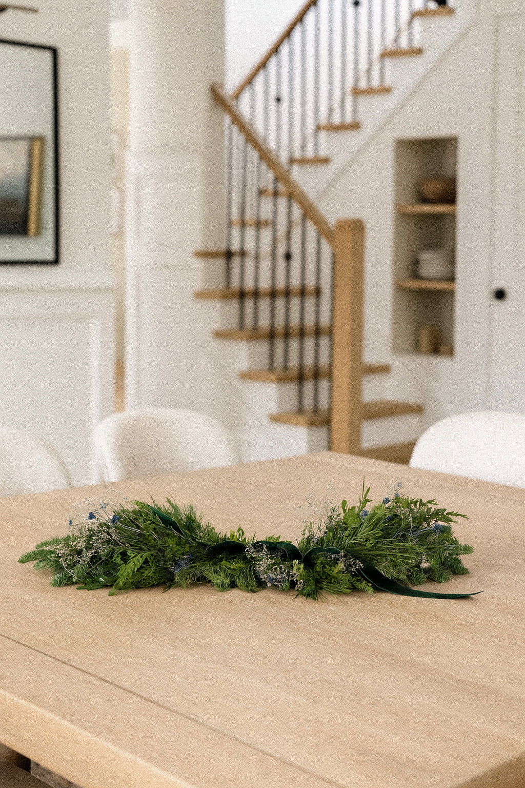 Fresh Evergreens Sea Holly Frost Mantelpiece Runner