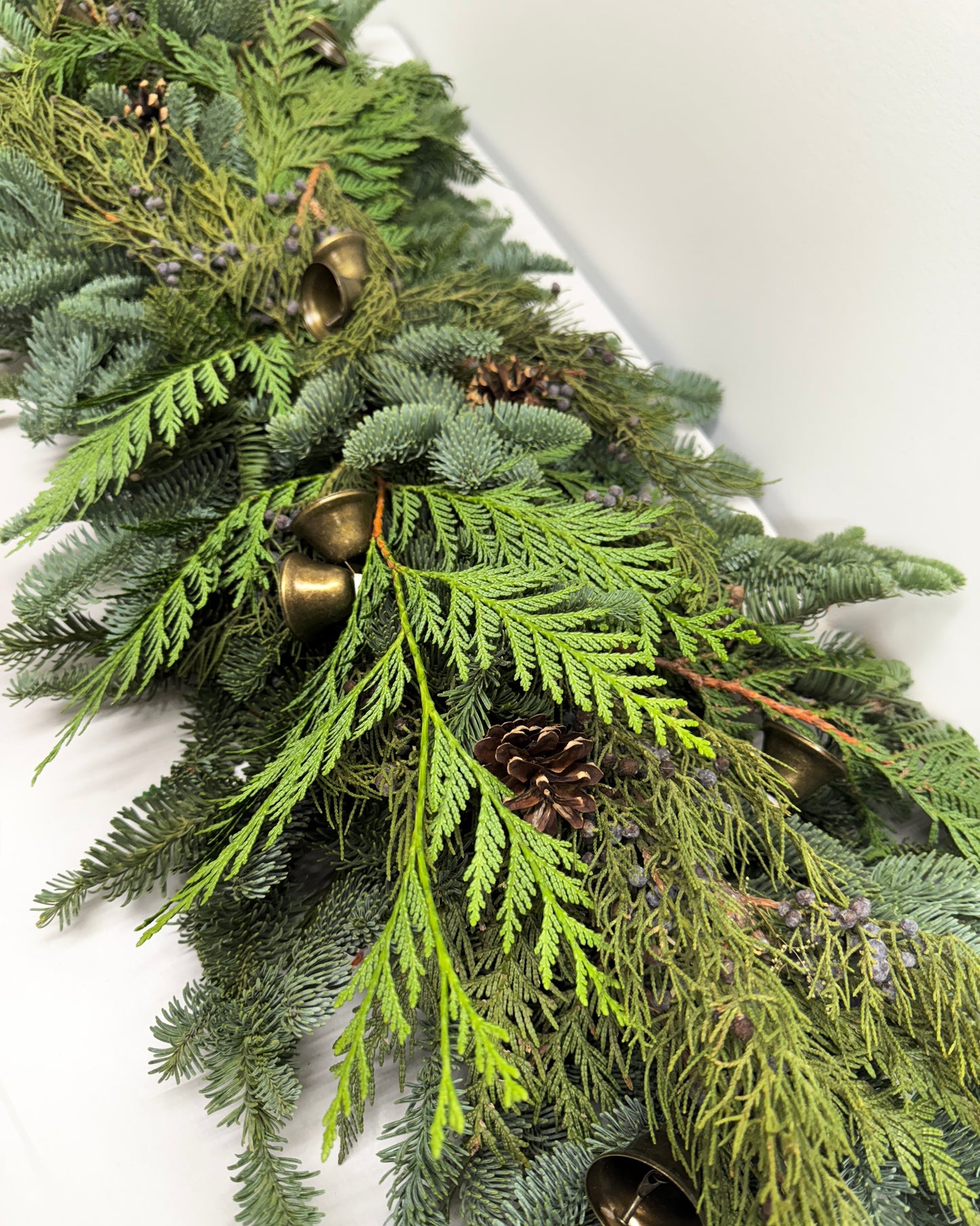 Fresh Evergreens Juniper Bells Mantelpiece Runner