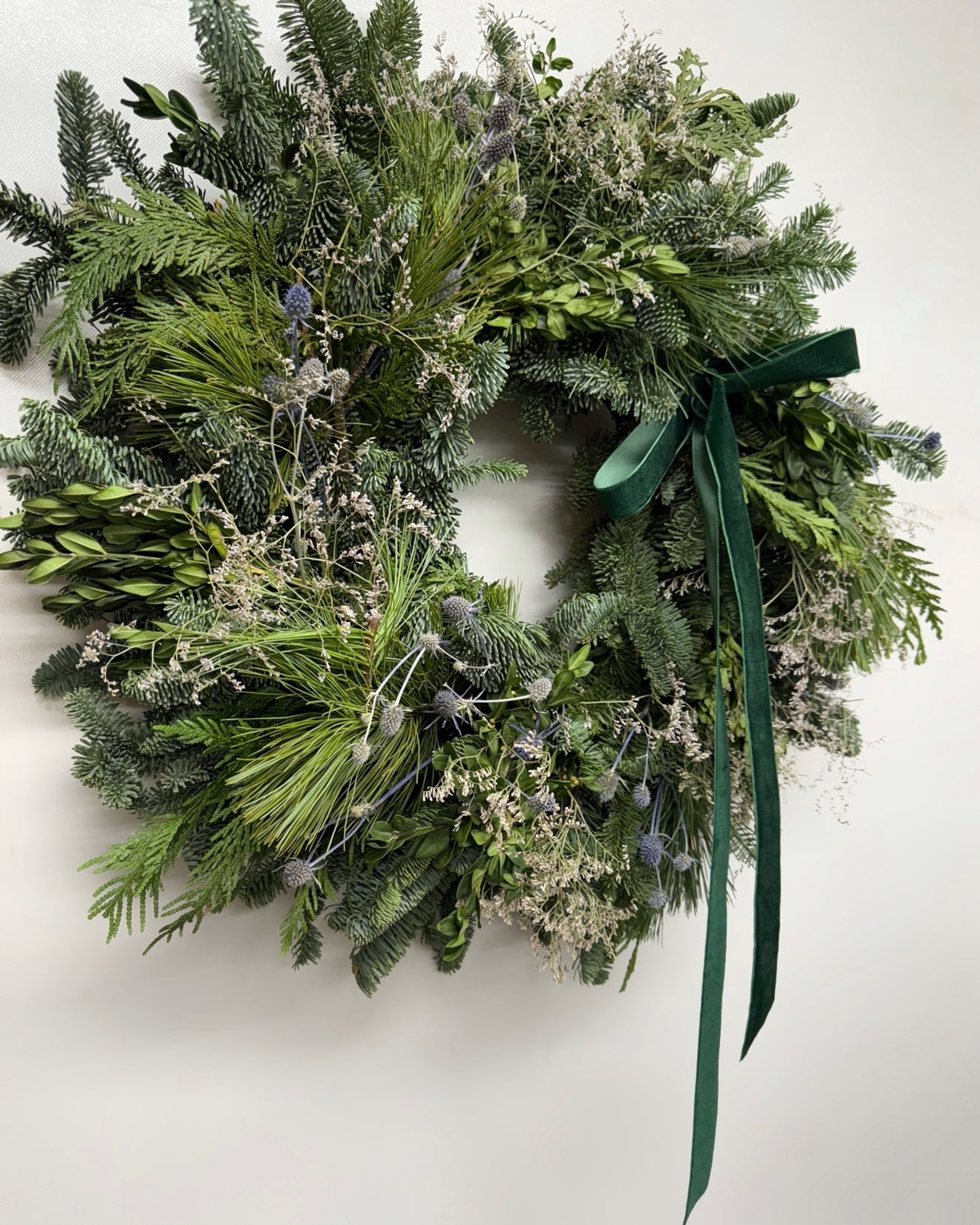 Fresh Evergreens Sea Holly Frost Wreath