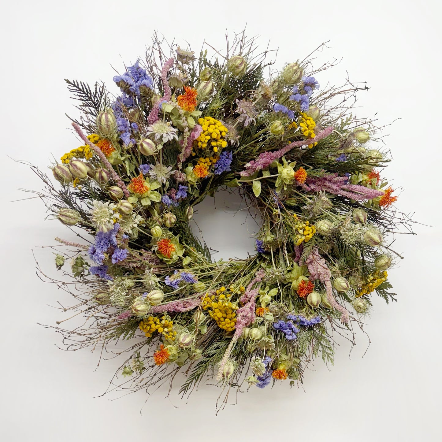 Dried and Preserved Bushes of Wildflowers Wreath