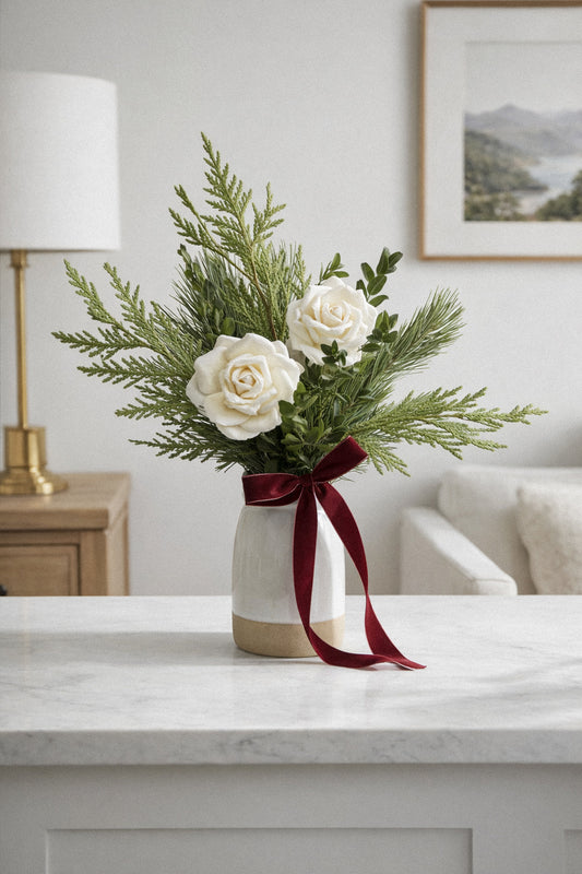 Fresh Evergreens Burgundy Rosewood Bouquet