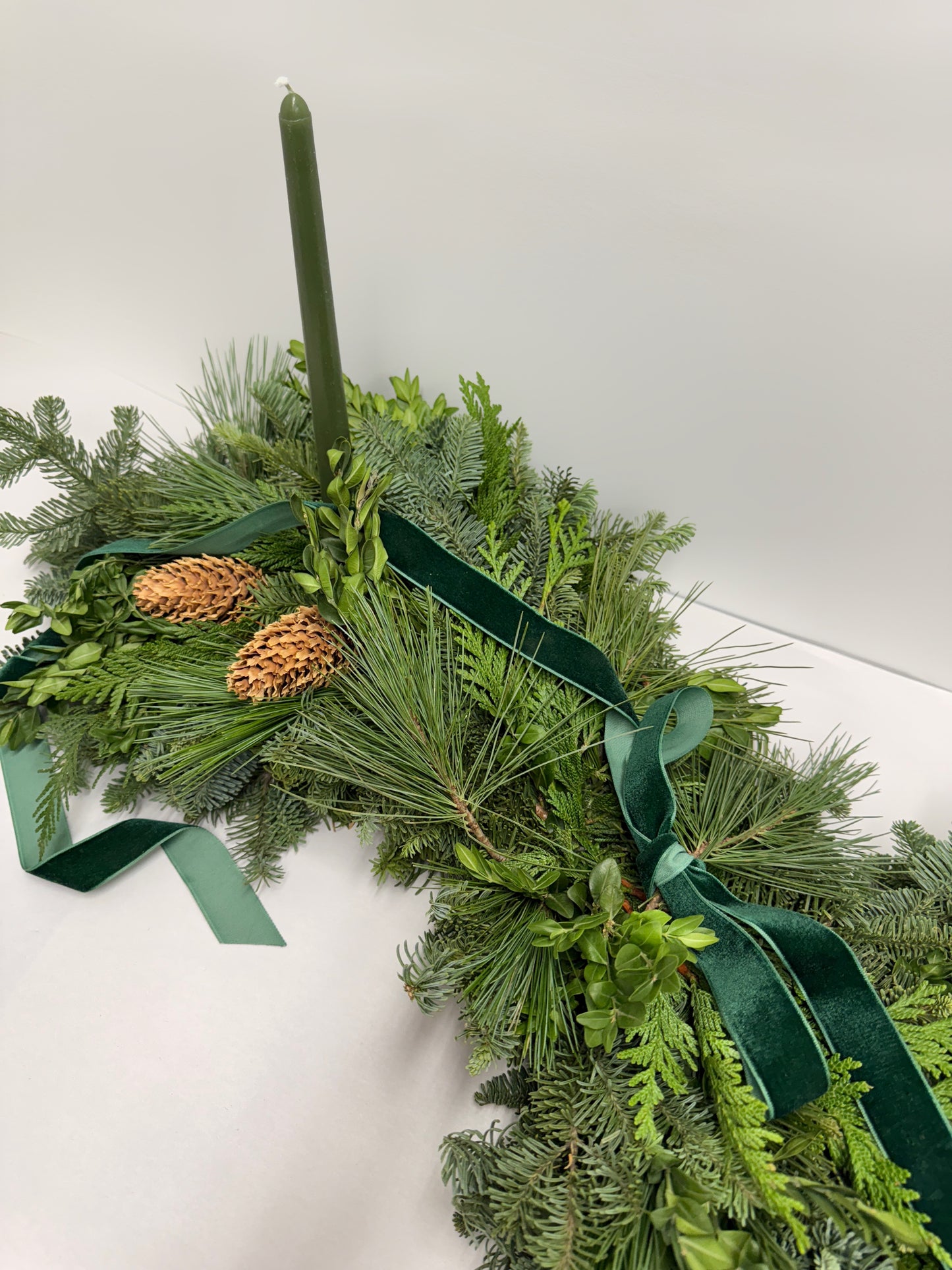 Fresh Evergreens Emerald Velvet Centerpiece