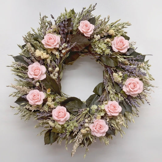 Dried and Preserved Lavender and Pink Rose Wreath