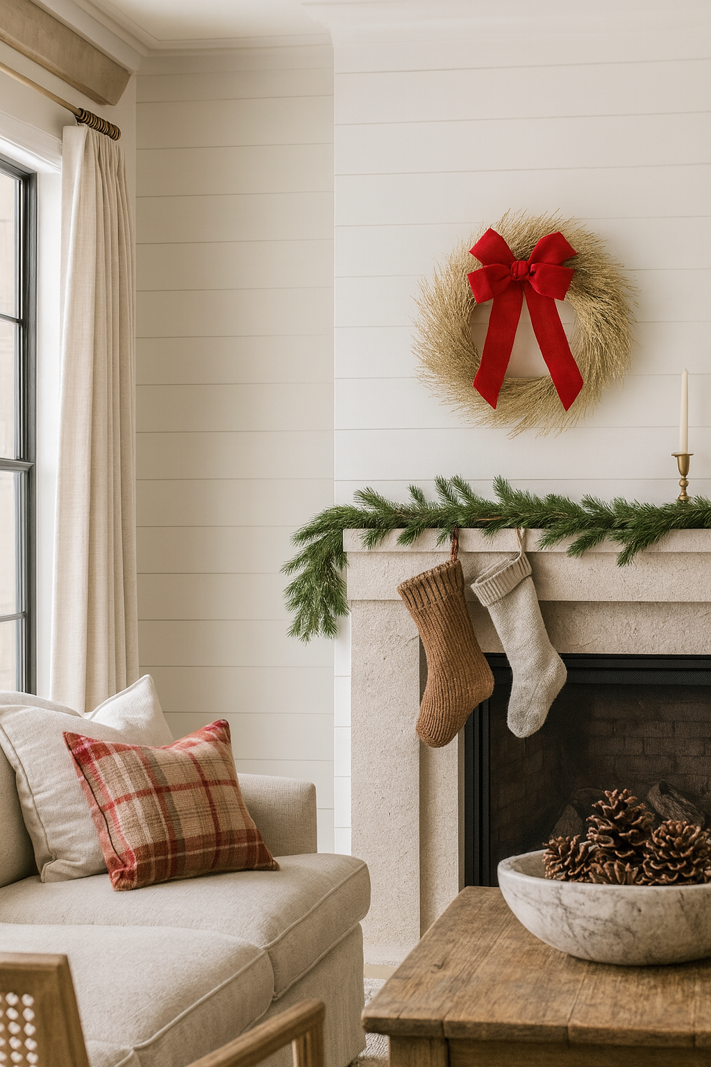 Dried Gold Twig with Red Bow Wreath
