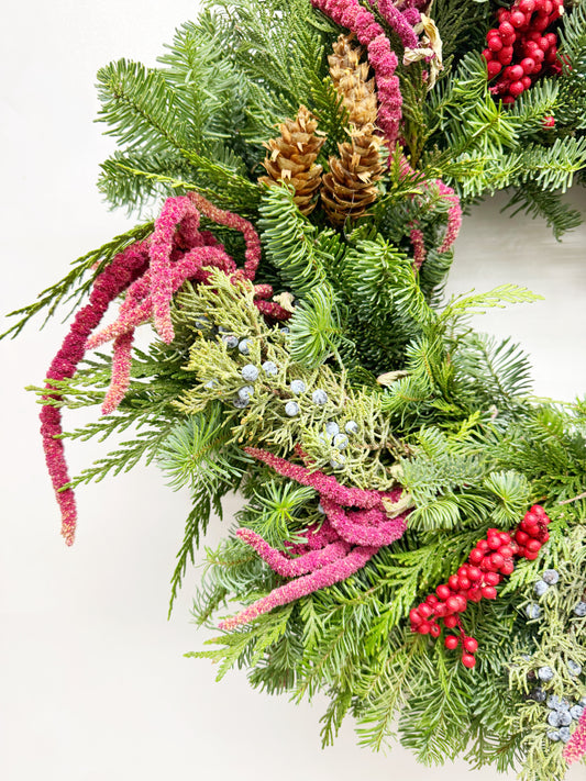 Fresh Evergreens Amaranth Everlasting Wreath