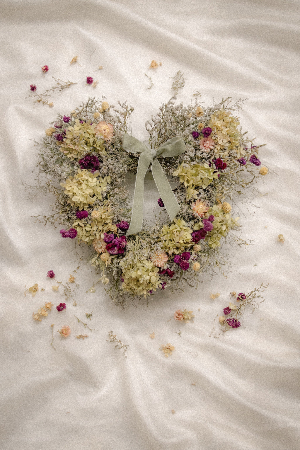 Dried Plum and Hydrangea Heart Wreath