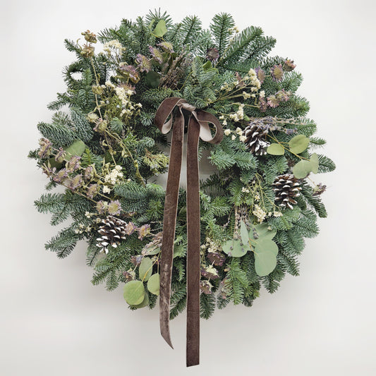 Fresh Evergreens Lavender Snowfall Wreath