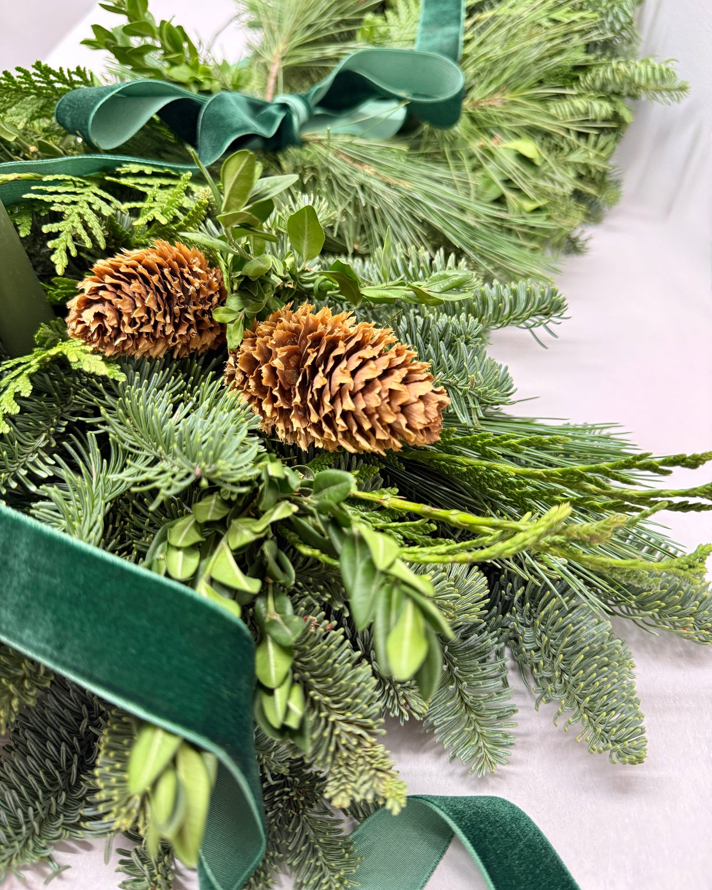 Fresh Evergreens Emerald Velvet Centerpiece