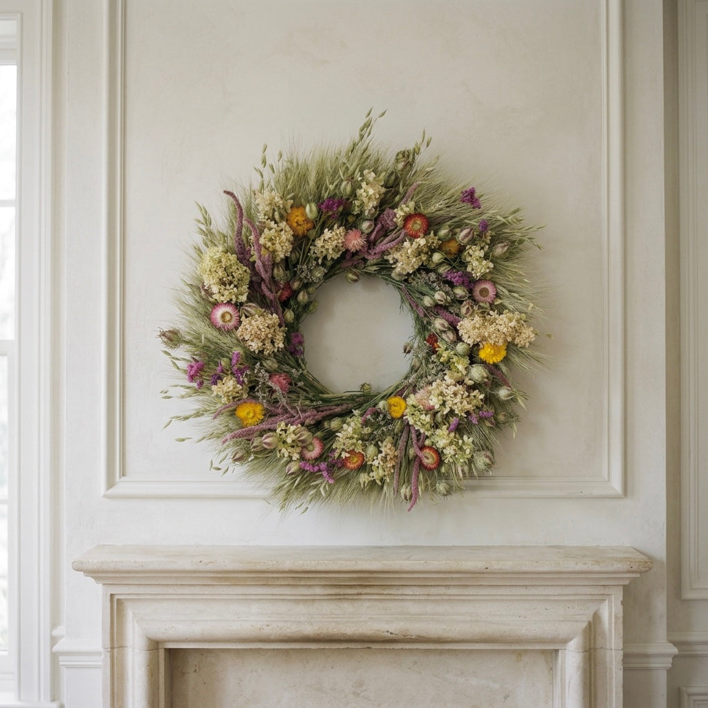 Dried Hydrangea and Oats Wreath