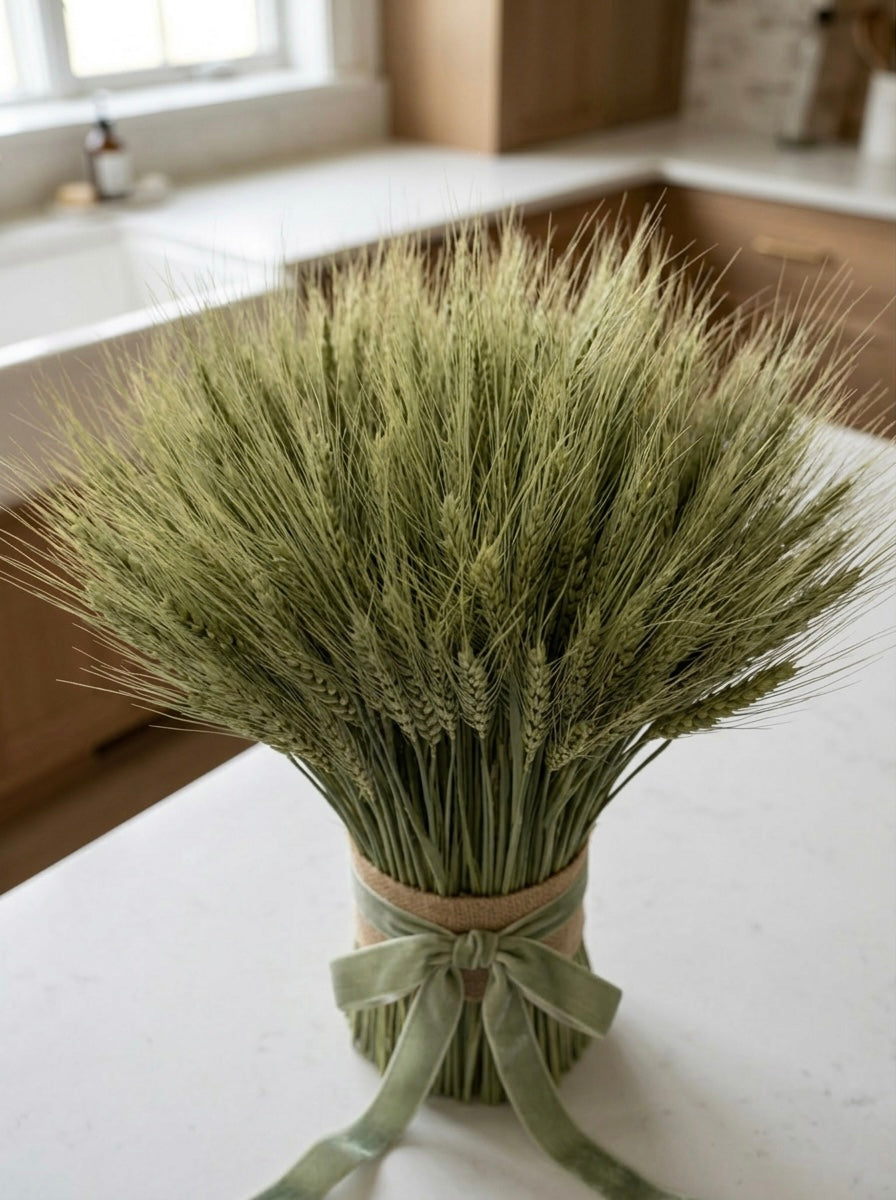 Dried Sage Velvet Green Wheat Stack Centerpiece