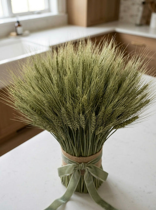 Dried Sage Velvet Green Wheat Stack Centerpiece