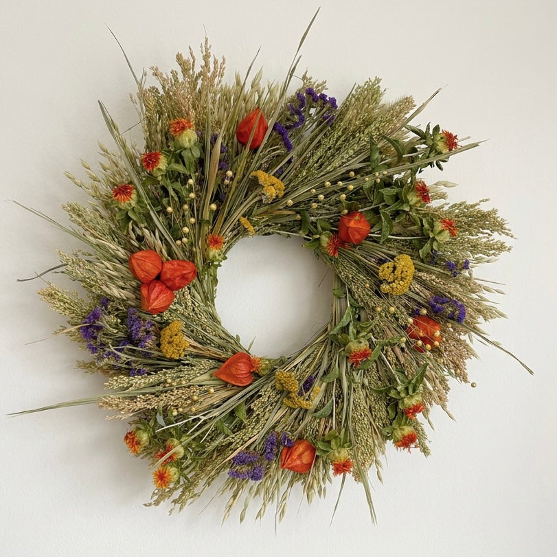 Dried Autumn Lanterns Wreath