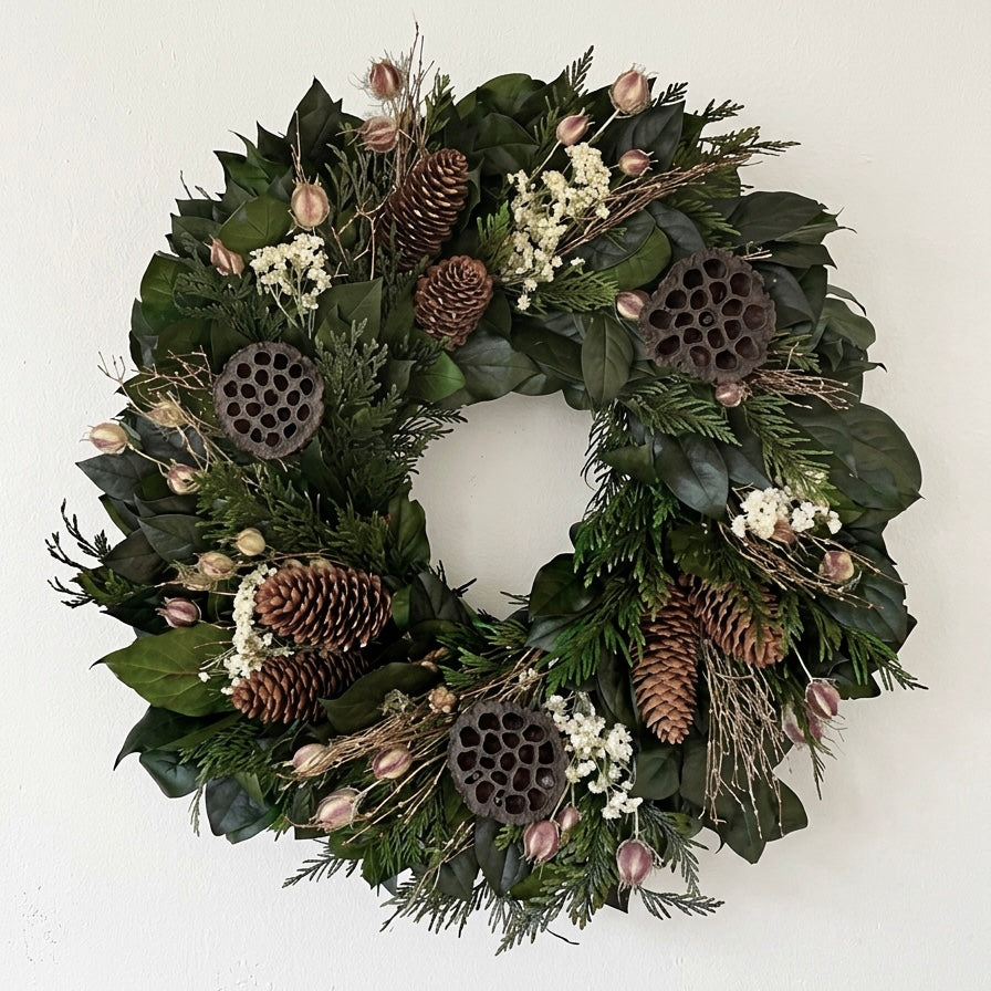 Dried and Preserved Earthy Greens Wreath