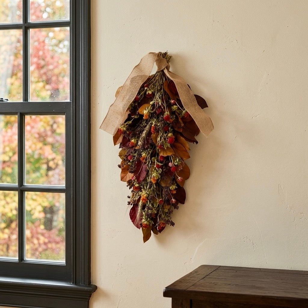 Dried and Preserved Safflower Vale Door Greeter Swag