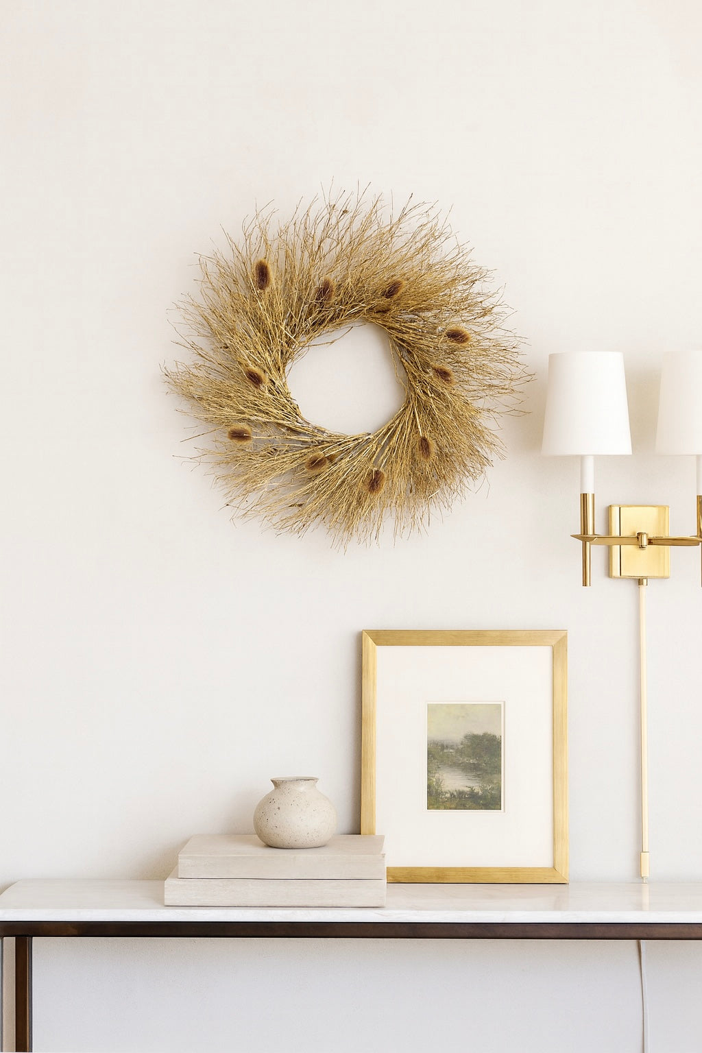 Dried Gold Twig and Teasel Wreath